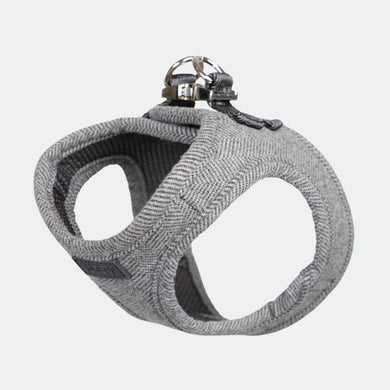 Saga step-in dog harness in grey herringbone with a metal clasp